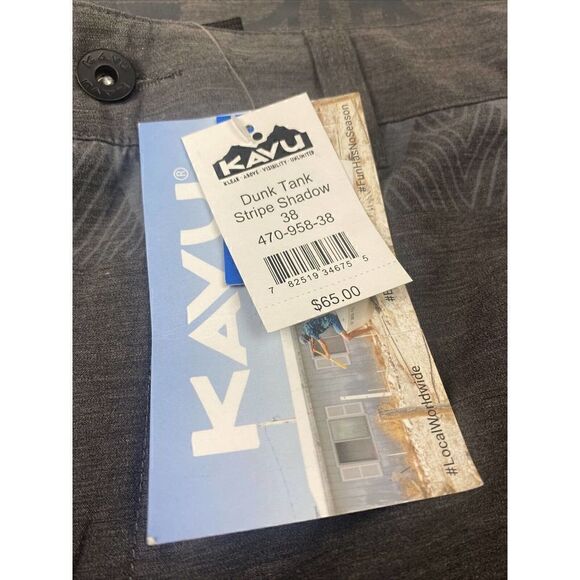 Kavu Mens Dunk Tank Board Shorts Stripe Shadow Size 38 Gray Quick Dry - Picture 3 of 11